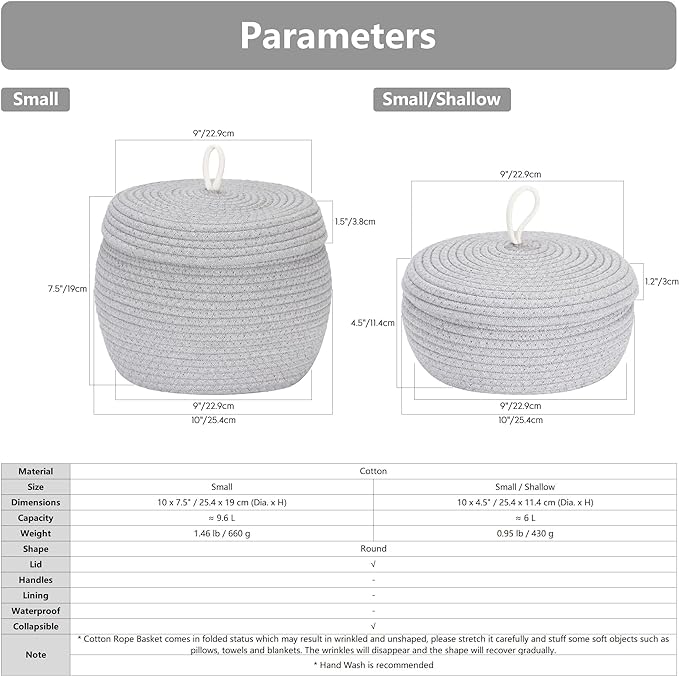 Sea Team Round Cotton Rope Storage Basket with Lid, Decorative Woven Storage Bin, Pot, Caddy, Organizer, Container for Snacks, Towels, Plants, 10 x 7.5 Inches (Small Size, Khaki)