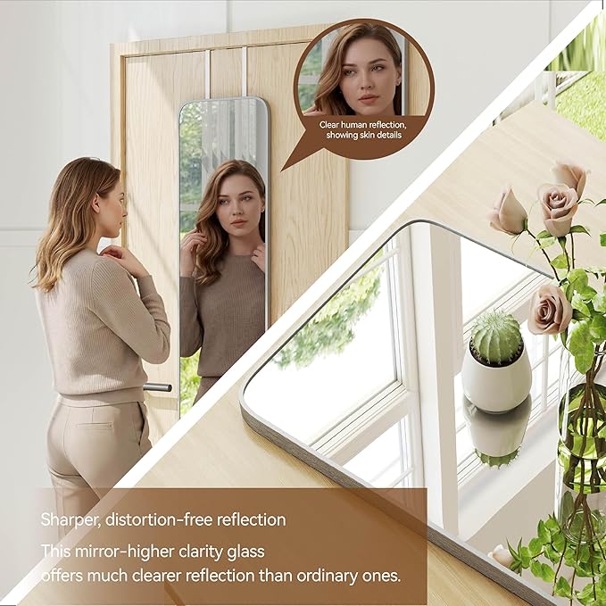 NARCISSUS 47x14 Mirror Door Hanging Full Length,Over Door or Wall Mounted Aluminum Alloy Frame Tempered Glass Rectangle Full Body Mirrors for Bedroom Dressing Living Room Bathroom 47 inch Silver