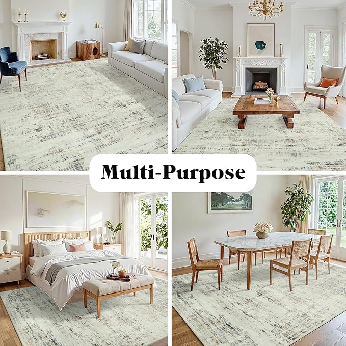 10x14 Area Rugs for Living Room Washable Rug: Anti-Skid Abstract Modern Living Room Rug Soft Thin Carpets Indoor Floor Non-Shedding Carpet for Bedroom Dining Farmhouse Nursery Gray White Blue
