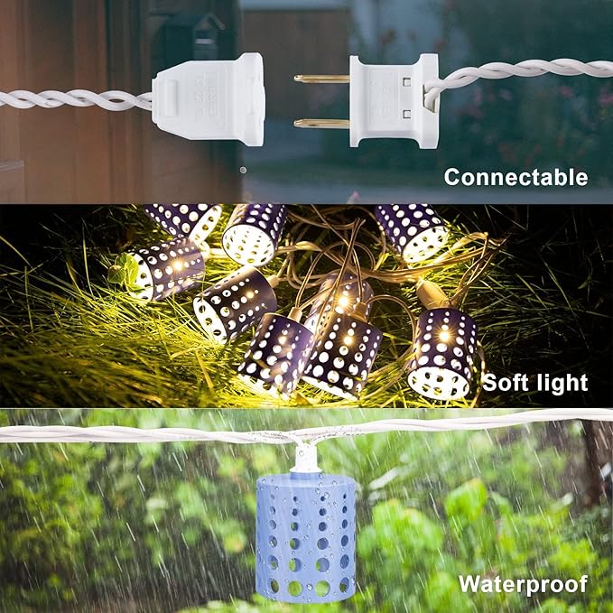 Vigdur 10FT Lantern String Lights - Hollow-Out Style Indoor String Lights Connectable Waterproof Indoor Outdoor Patio Lights for Garden Party Bedroom Christmas Decor