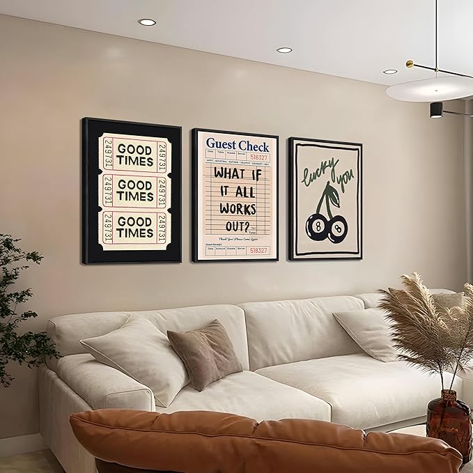 Dytila Floating Framed What If It All Works Out Quote Wall Art Set of 3, Retro Good Times Trendy Pictures Wall Decor Lucky You Vintage Room Aesthetic Paintings, Prints for Apartment Decor 16x24 in