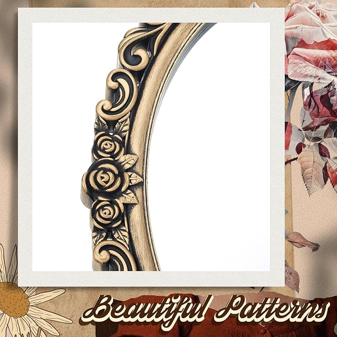Beeveer 1 Style Vintage Mirrors Set Decorative Oval Wall Mirror Small Antique Mirrored Tray Decorative Hanging Mirror for Bathroom Bedroom Jewelry Organizer Victorian Decor (Oval,Antique Gold)