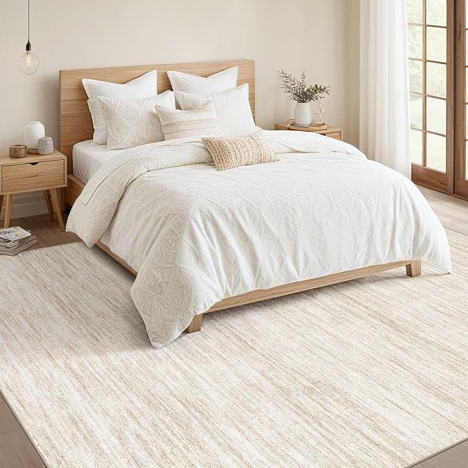 Nakagishi 10x14 Area Rugs Living Room: Washable Large Vintage Rug Neutral Non-Slip Soft Stain Resistant Indoor Carpet for Bedroom Nursery Dining Room Office Playroom - Beige-01