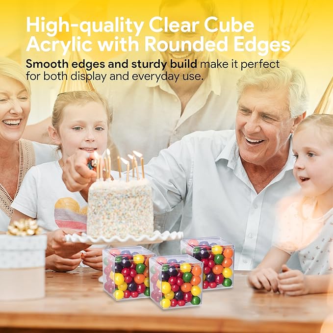 Hammont Acrylic Box - Party Favor Gift Boxes - Clear Cube with Rounded Edges for Gifts, Weddings, Treats, Candies & Accessories - Square Home Storage Boxes | 3”x3”x3 (12 Pack)