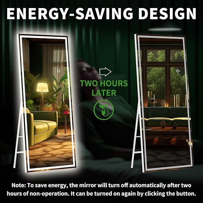 Hasipu Full Length Mirror with Lights, 79" x 32" LED Lighted Floor Standing, Full Body Dressing Hanging Mounted Mirror, Tempered Glass, Square White