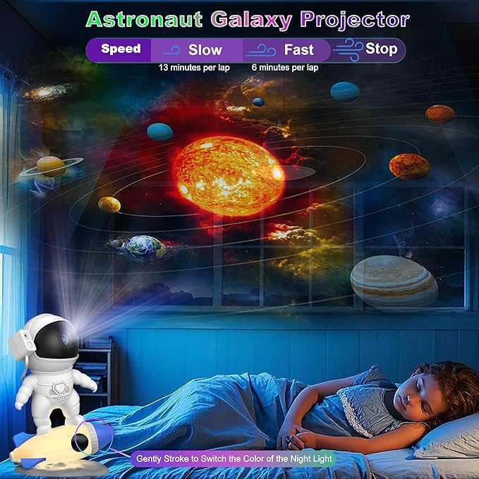 Astronaut Galaxy Projector for Bedroom, HD Galaxy Light Projector with Timer and 360° Rotation, Planetarium Projector with 13 Film Discs and 9 Colors, Star Projector Gift for Kids