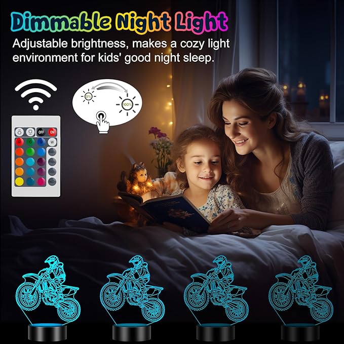 Linkax Bike Gifts Stocking Stuffers for Teens Boys Girls, 3D Illusion Lamp Night Light Room Decor 16 Colors Change, Birthday Gifts for 6 7 8 9 10 11 12 Year Old Boy