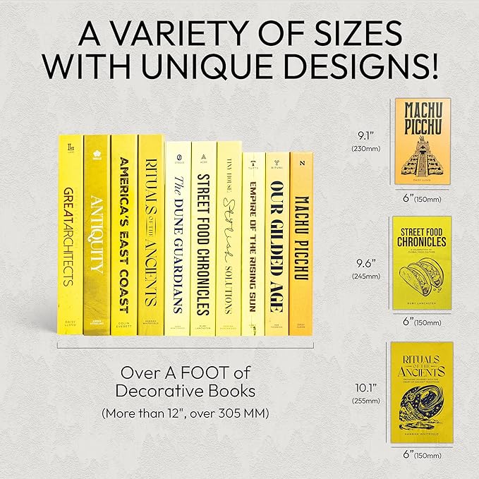 Decorative Books | Yellow 10 Book Set with 3 Sizes | Preassembled with Hidden Storage | Perfectly Stackable for Easy Home Staging | Book Decor to Elevate Your Space | Home Decor Made Simple!