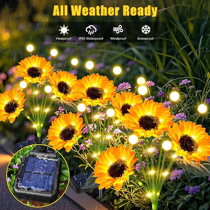 EDOF 6 Pack Sunflower with Firefly Lights,Solar Lights Outdoor Garden Decor,Solar Flowers Lights Waterproof,Sunflowers Birthday Gifts for Mom Women,Decorative Stakes Fairy Lights for Yard Patio Lawn