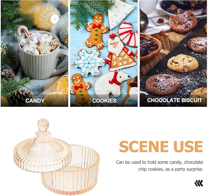 Amber Glass Candy Jar and Jewelry Box with Lid, Decorative Storage Container for Makeup Organizer and Bathroom Cotton Ball Holder, Kitchen Snack Canister for Home Décor