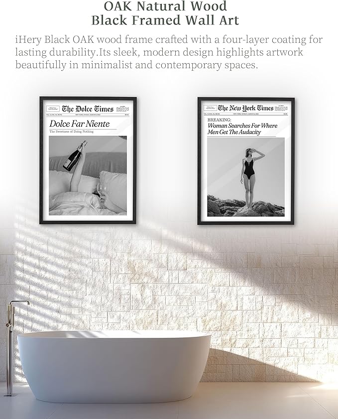 iHery Premium Natural Black OAK Wood 16x20in Dolce Far Niente Framed Wall Art, Retro The Sweetness of Doing Nothing Canvas Wall Decor For Girly Dorm Bedroom Living Room 1Pack