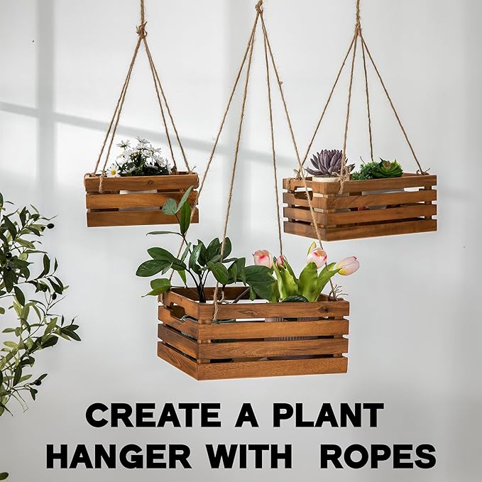 VICTORY RELAX Nesting Wood Storage Crates (Set of 3) - Natural Acacia Wood Stackable Wooden Boxes for Storage & Organization - Decorative Wooden Basket Set for Fruits, Shelving & Home Decor