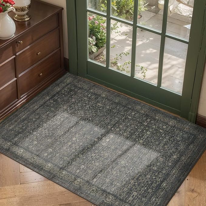 Rugxara 2x3 Entryway Rug Door Mat Indoor Entrance, Washable Non Slip Kitchen Bathroom Rugs, Ultra-Thin Throw Small Rug for Front Door/Indoor Entrances, Moss Brown