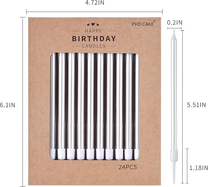 PHD CAKE Pearl White Long Thin Birthday Candles, Cake Candles, Birthday Parties, Wedding Decorations, Party Candles