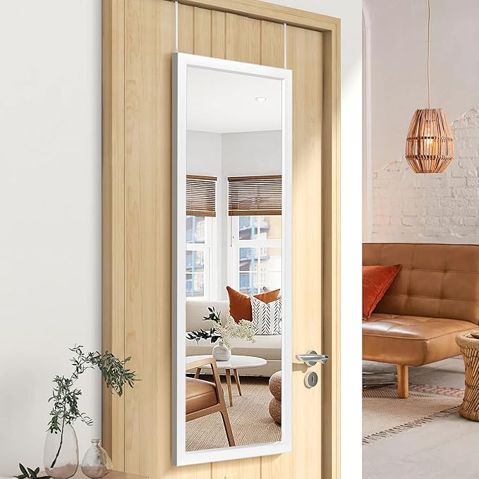 NeuType Full Length Mirror, 47x18 inches, Over The Door, Wall Mounted or Leaning, Shatterproof, White, Home Decor