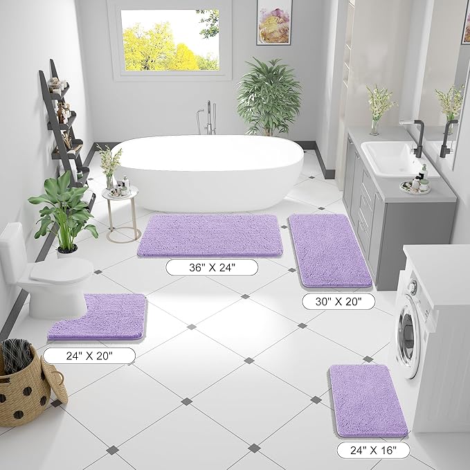 OLANLY Bathroom Runner Rugs 47x17, Soft Absorbent Chenille Bath Rugs, Rubber Backing Quick Dry, Machine Washable Long Bath Mats for Bathroom Floor, Tub and Shower, Home Decor Accessories, Lavender
