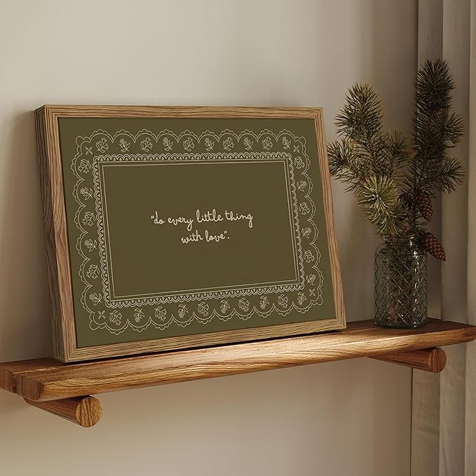 Framed Vintage Inspirational Wall Art, Do Every Little Thing with Love Quote Canvas Wall Decor Painting, Dark Green Christian Bible Verse Poster Print Picture for Living Room Bedroom 16x24 Inch