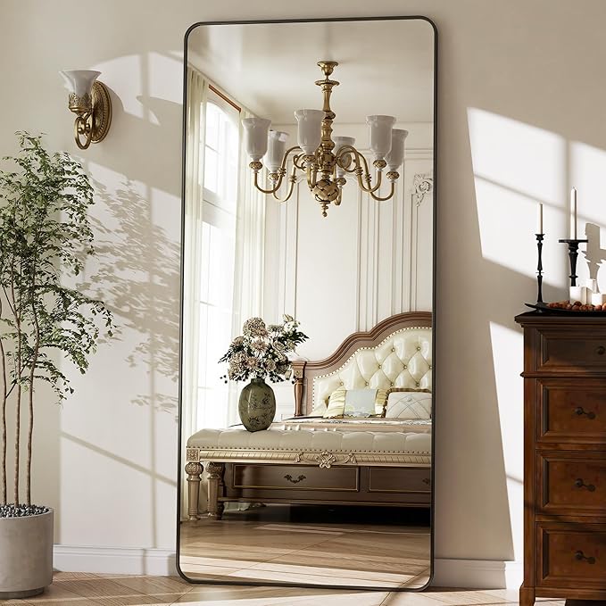 BEAUTYPEAK Black Full Length Mirror, 76"x34" Rounded Corner Floor Mirror Standing Hanging or Leaning Against Wall, Suitable for Bedroom or Dressing Room