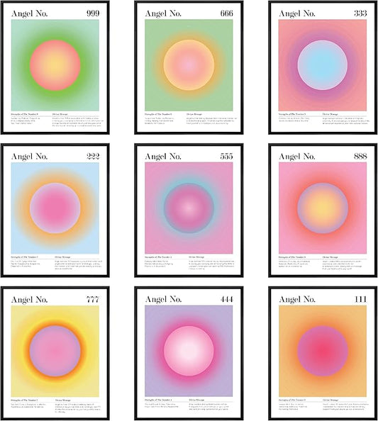97 Decor Angel Number Poster - Aura Poster Aesthetic, Spiritual Posters, Gradient Angel Numbers Print, Pink Aura Balance Energy Pictures, Colorful Aura Wall Art for Bedroom (8x10 UNFRAMED)