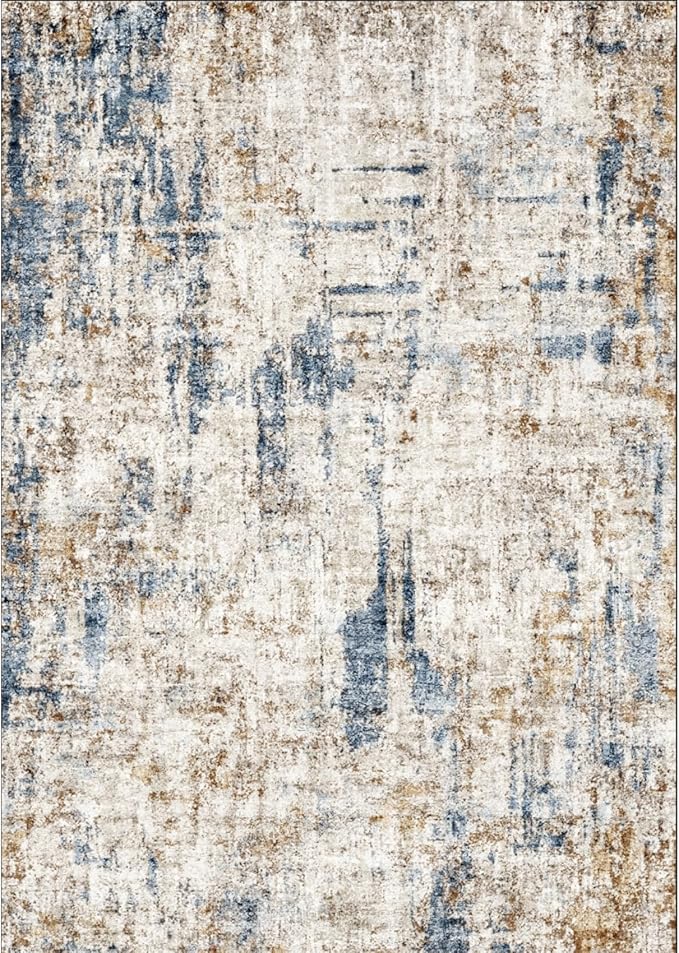 3x12 ft Long Hallway Runner Rug - Non-Slip Washable Kitchen Rug with Rubber Backing,Modern Abstract Neutral Thin Low Pile Floor Carpet Runner for Entryway,Bedroom,Living Room（Blue Brown）