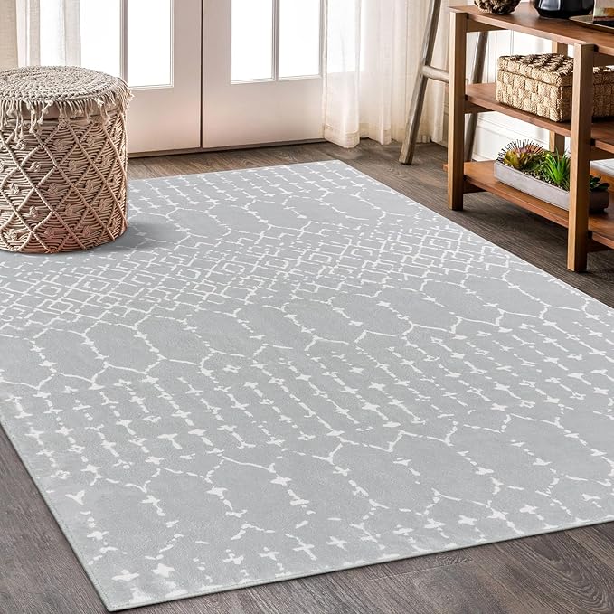 Lahome Moroccan Washable Living Room Area Rug 3x5 Small Rugs for Bedroom Throw Non-Slip Low-Pile Entryway Rug Kitchen Rugs Soft Grey Distressed Capet for Office Bathroom Laundry Room Dining Room Hana