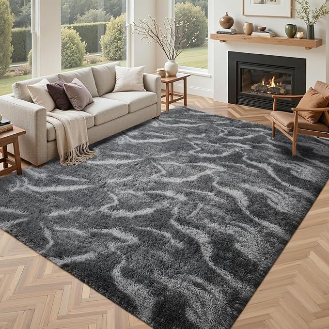 4x6 Feet Area Rugs for Bedroom, Grey Plush Fluffy Shaggy Living Room Rugs Non-Slip, Ultra Soft Carpet for Nursery Kids PlayRoom Dorm Office Indoor