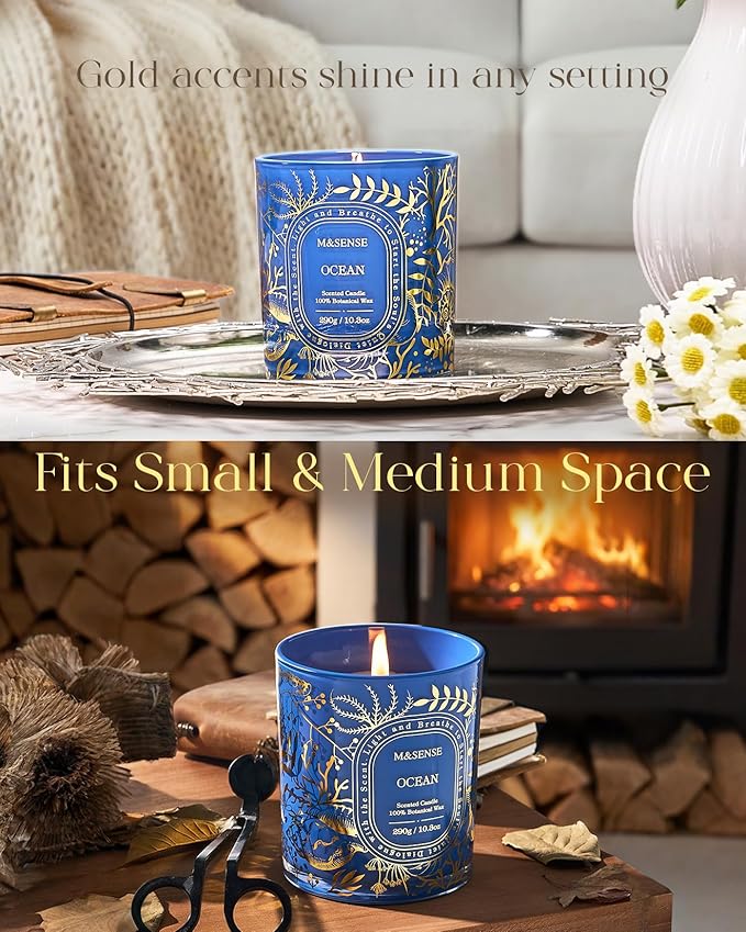 M&SENSE Ocean Scented Candle, Natural Soy Wax Non-Toxic Candles for Home Scented, Clean Burn, 55 Hours Slow Burning 10.3oz, Fresh Relax Spa Home Fragrance House Decor