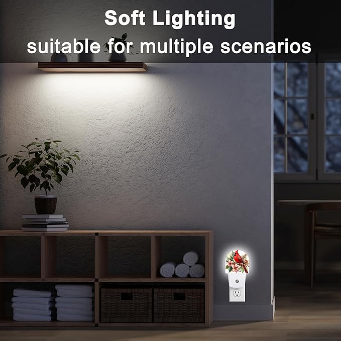 Night Light,Red Cardinal Bird Flowers Night Lights Plug Into Wall for Bedroom Bathroom Kitchen Hallway Stairs Hallway, Plug-in, Energy Efficient Decor Desk Lamp Gifts