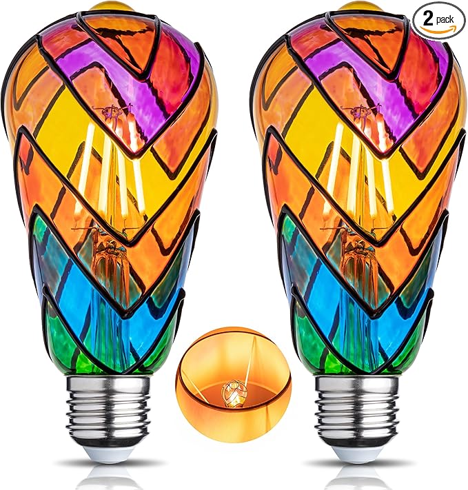 Stained Glass Light Bulb - Rainbow Painted Mosaic Bulb, 4W 120V, Multi-Colored Indoor, Fun Romantic and Unique Decorative Lighting
