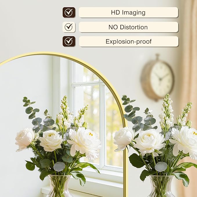 Vanity Bathroom Mirror for Wall, 2 Pack 30"x20" Arched Bathroom Mirror for Over Sink, Arched Metal Frame for Bedroom, Living Room, Entryway, Hanging or Leaning, Gold