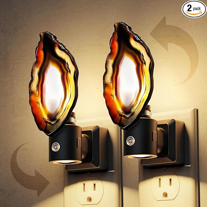 L LOHAS LED Night Light, Night Lights Plug into Wall, Agate Nightlight Rotating 350°, Dimmable Dusk to Dawn Sensor, Healing Stone Agate Decorative Nightlight for Bedroom,Living Room[2 Pack]