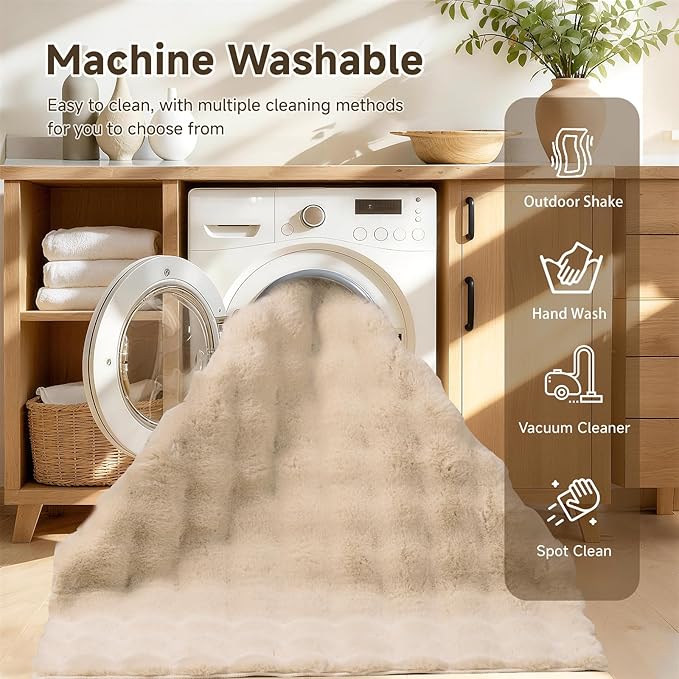 Pauwer Area Rugs for Living Room, 3x5 Fluffy Faux Fur Rug Non Slip Machine Washable Soft Shaggy Indoor Floor Carpet for Bedroom Dorms Playroom, Beige