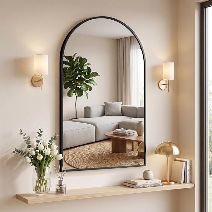 OLIXIS Arched Black Bathroom Mirror for Over Sink, 26x38 Inch Wall Mirror, Bathroom Vanity Mirror with Matte Metal Frame for Home Decor, Living Room