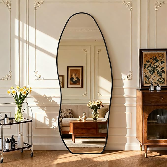 Dorlicecass Mirror Full Length - Irregular Full Body Mirror Standing or Leaning or Wall Hanging 63"x 24" Asymmetrical Aviation Aluminum Alloy Frame Unique for Bedroom, Living Room, Cloakroom, Entryway