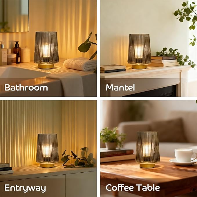 LUSHARBOR Battery Operated Lamp with Timer, Small Cozy Table Lamp for Dorm Room, Aesthetic Cordless Bedside Battery Lamp for Living Room/Shelf/Office Desk/Side Table Grey