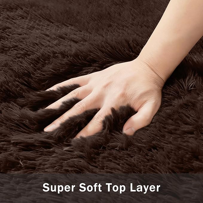 6x9 Area Rugs for Living Room:Ultra Soft Fluffy Shag Brown Rug,Large Fuzzy Plush Indoor Non Slip Carpet Washable Rugs for Bedroom Kids Nursery Office Dorm Modern Decor(Brown 6'x9')