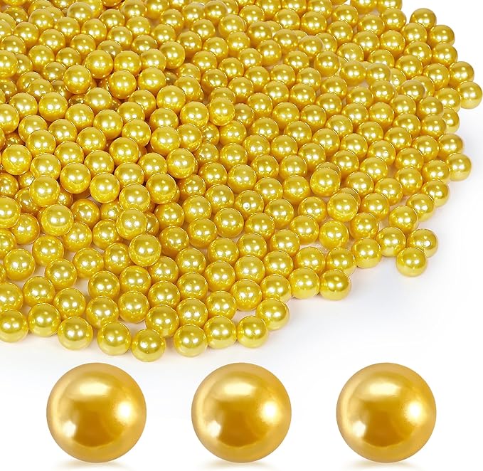 1400Pcs Gold Vase Filler Pearl Beads for Crafting 8mm Beads No Holes Decor Suitable for Wedding Decor, Party Decorations, Centerpiece Table Decorations