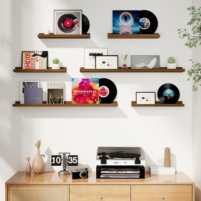 Axeman Picture Ledge Shelf, Floating Shelves for Wall Decor Storage Set of 6, 24 inch Floating Wall Mounted Shelves, Shelves with Lip for Living Room, Bedroom, Nursery, Bathroom, Kitchen, Walnut
