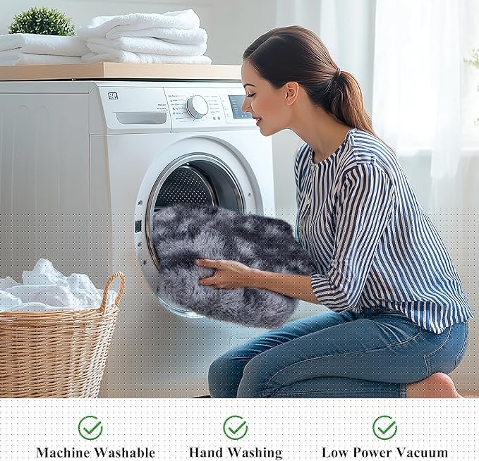 KICHOWUA 3x5 Dark Grey Fluffy Shag Rug for Bedroom, Soft Plush Fuzzy Washable Floor Non Slip Small Carpet for Living Room, Modern Comfy Furry Shaggy Area Rugs for Kids Baby Nursery Dorm, Tie-Dye Gray