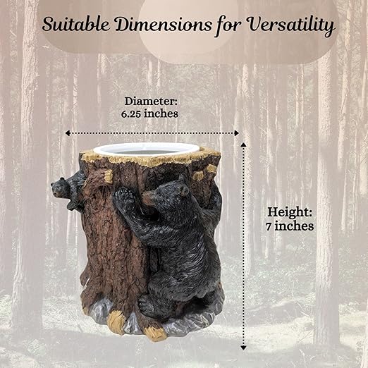 BestGiftEver Small Decorative Vanity Top Wastebasket with Bear Climbing Tree Design | Small Trash Bin for Stylish Touches in Home, Office, or Bathroom - Ideal for Forest and Wildlife Nature Lovers