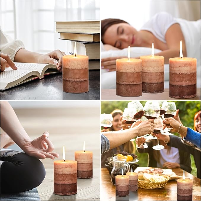 Coffee Pillar Candles, Aromatherapy Scented Candles, 35+ Hours Burn Long Lasting, Set of 3 Tall 3x4 Inch Dripless Pillar Candle, for Wedding and Home Décor