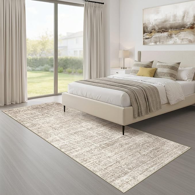 Runner Rug Non-Slip Kitchen Rug: 3x8 Washable Abstract Modern Soft Stain Resistant Indoor Floor Neutral Accent Throw Carpet for Hallway Bathroom Laundry Room Bedroom Entryway- Brown