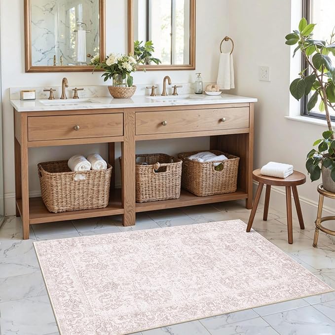 Rugxara 2x3 Door Mat Indoor Entrance, Washable Non Slip Kitchen Bathroom Rugs, Ultra-Thin Throw Small Rug for Front Door/Indoor Entrances, Pink