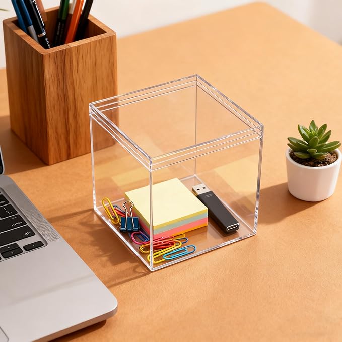 KissYou Acrylic Box Clear Display Boxes with Lid Transparent Square Cube Storage Box Organizer Containers for Graduation Wedding Birthday Candy Boxes Party Decorations