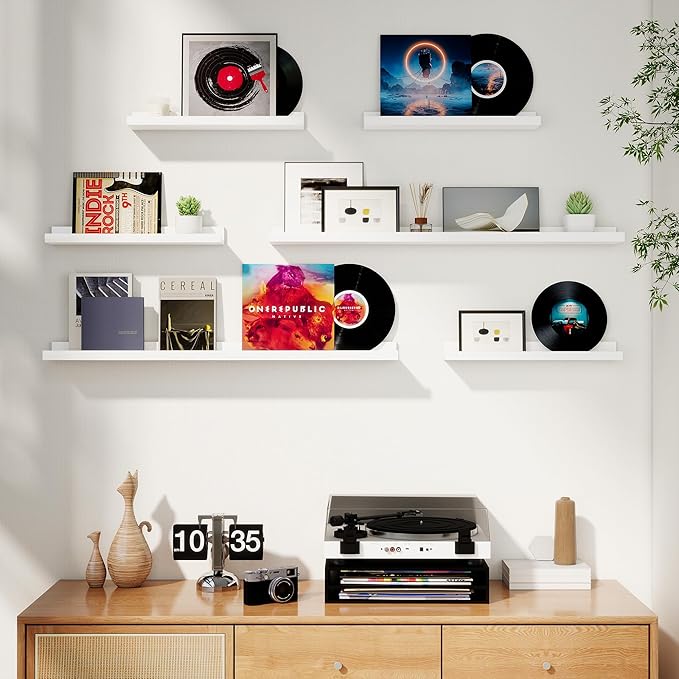 Axeman Picture Ledge Shelf, Floating Shelves for Wall Decor Storage Set of 6, 36 inch Floating Wall Mounted Shelves, Shelves with Lip for Living Room, Bedroom, Nursery, Bathroom, Kitchen, White