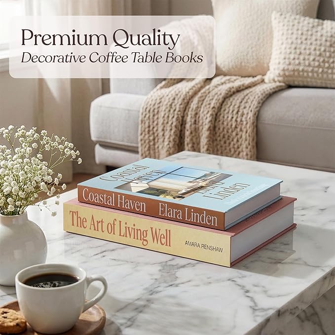 MESMOS Set of 2 Decorative Coffee Table Books, Interior Design Faux Book Storage Boxes for Bookshelf Decor & Living Room Home Decor, Hardcover Decorative FakeBooks Decoration, Home & Living Edition