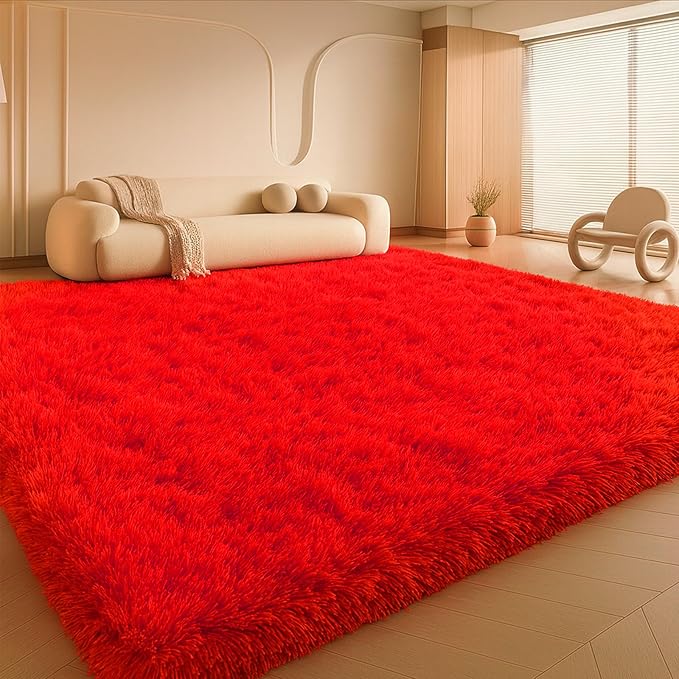Large 9x12 Area Rug for Living Room, Soft Shag Rugs for Bedroom, Non-Slip Ultra Fluffy Rug,Modern Plush Carpet for Girls Boys Kids Room Dorm,Fuzzy Rug for Home Decor Aesthetic,Red
