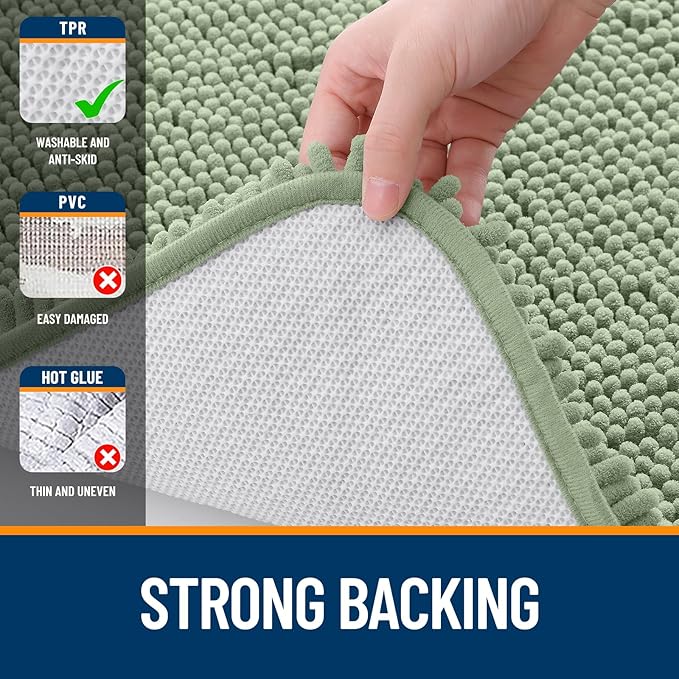 OLANLY Bathroom Rugs 32x20, Extra Soft Absorbent Chenille Bath Rugs, Rubber Backing Quick Dry, Machine Washable Bath Mats for Bathroom Floor, Tub and Shower, Home Decor Accessories, Sage Green
