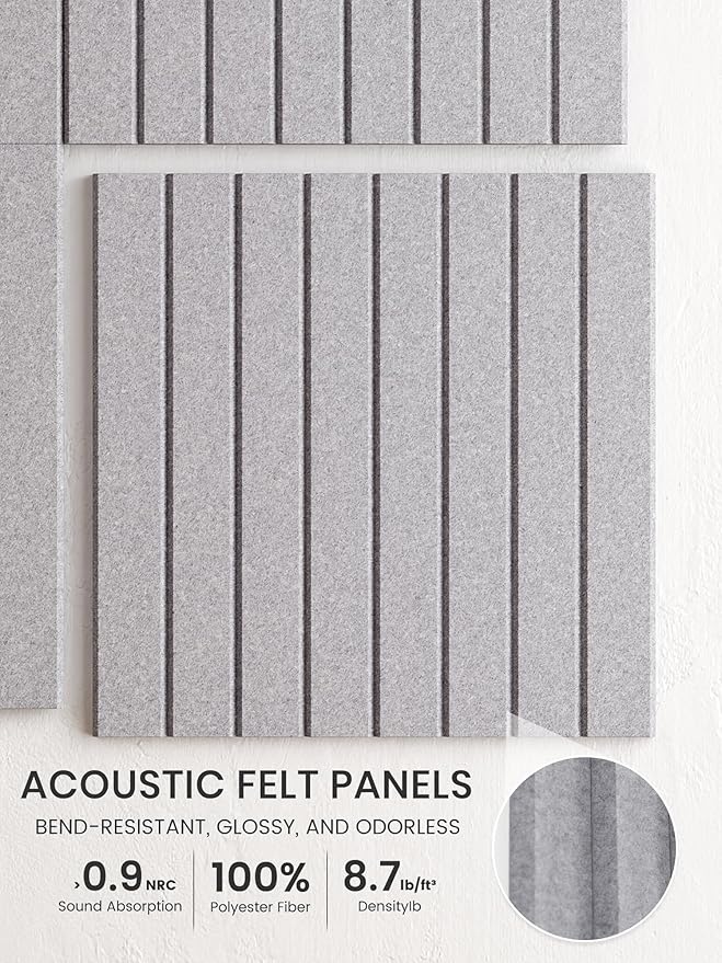 Bumusty Large Cork Board Alternative-36 x 24" Felt Bulletin Board Tiles, with 30 Pushpins, 40 Adhesive Tabs, Fine-Stripe 6-Pack, Cork Boards for Office Push Pin Board Felt Board-Soft Gray