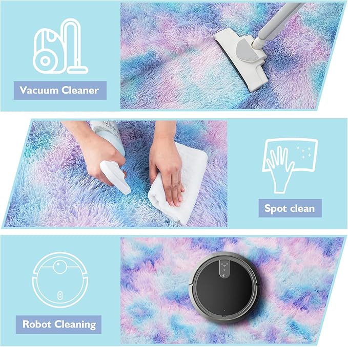 6x9 Fluffy Area Rug for Living Room,Shag Area Rugs for Bedroom,Soft Fuzzy Rug Non-Shedding Indoor Plush Carpet for Kids Bedroom Nursery Dorm Home Decor,Rainbow Purple